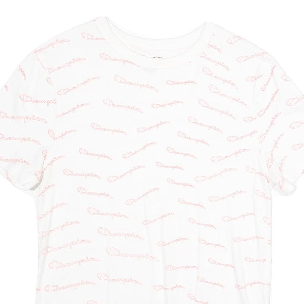 CHAMPION Mens White Graphic T-Shirt S Short Sleeve Crew Neck Logo Print