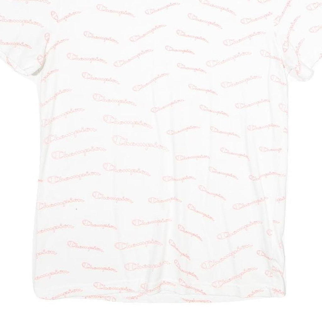 CHAMPION Mens White Graphic T-Shirt S Short Sleeve Crew Neck Logo Print