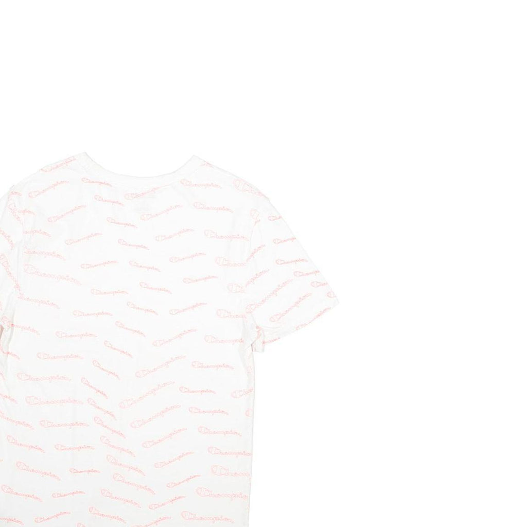 CHAMPION Mens White Graphic T-Shirt S Short Sleeve Crew Neck Logo Print