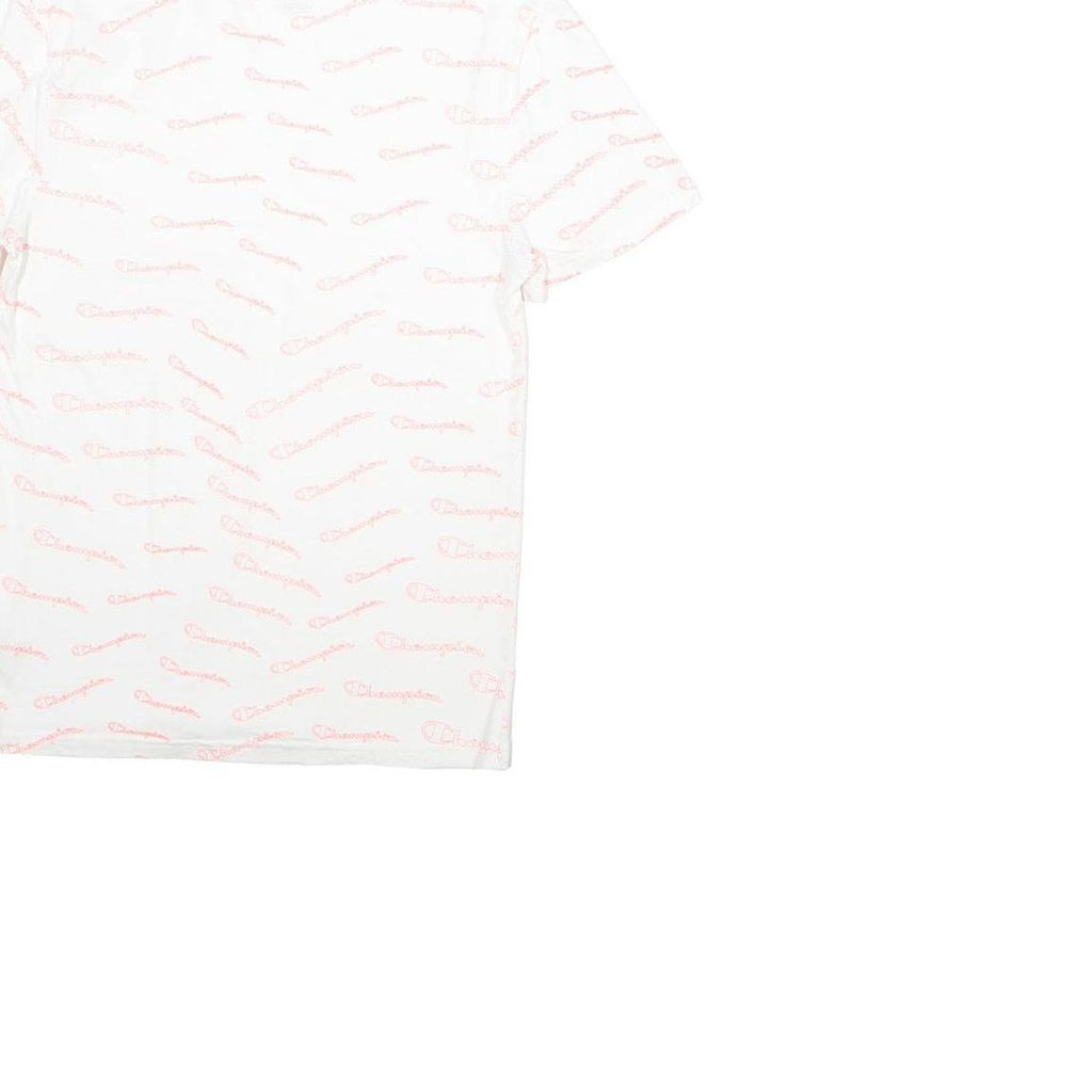 CHAMPION Mens White Graphic T-Shirt S Short Sleeve Crew Neck Logo Print