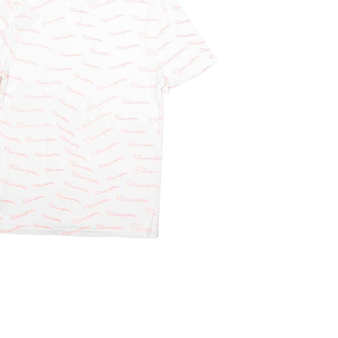 CHAMPION Mens White Graphic T-Shirt S Short Sleeve Crew Neck Logo Print