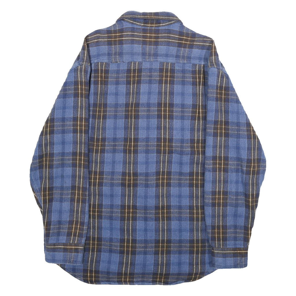 ST JOHNS BAY Mens Blue & Brown Plaid Shirt L Button Long Sleeve Casual Cotton