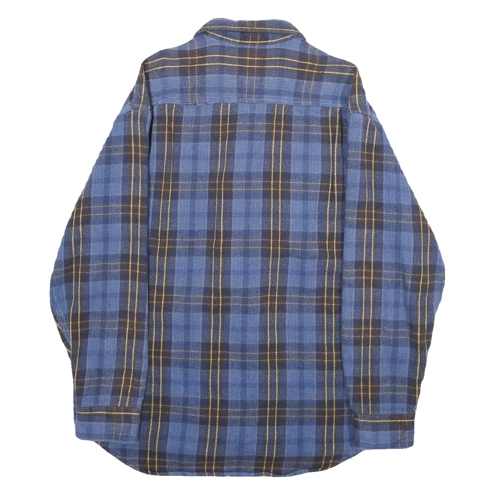 ST JOHNS BAY Mens Blue & Brown Plaid Shirt L Button Long Sleeve Casual Cotton
