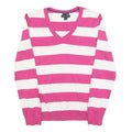 TOMMY HILFIGER Womens Pink & White Striped Patterned Cotton V-Neck Basic Knit
