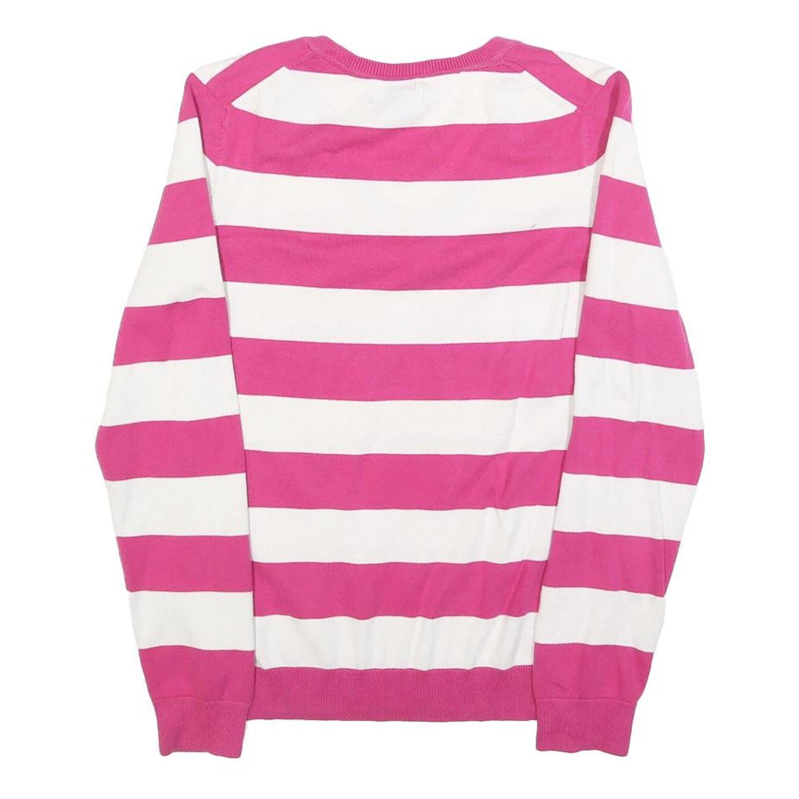 TOMMY HILFIGER Womens Pink & White Striped Patterned Cotton V-Neck Basic Knit