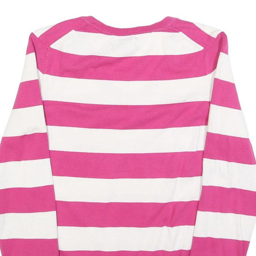TOMMY HILFIGER Womens Pink & White Striped Patterned Cotton V-Neck Basic Knit