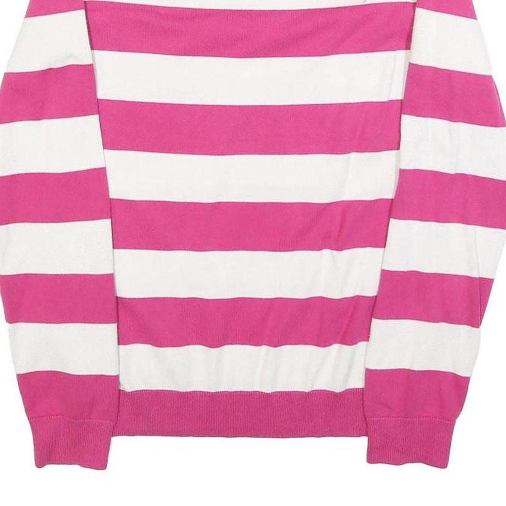 TOMMY HILFIGER Womens Pink & White Striped Patterned Cotton V-Neck Basic Knit