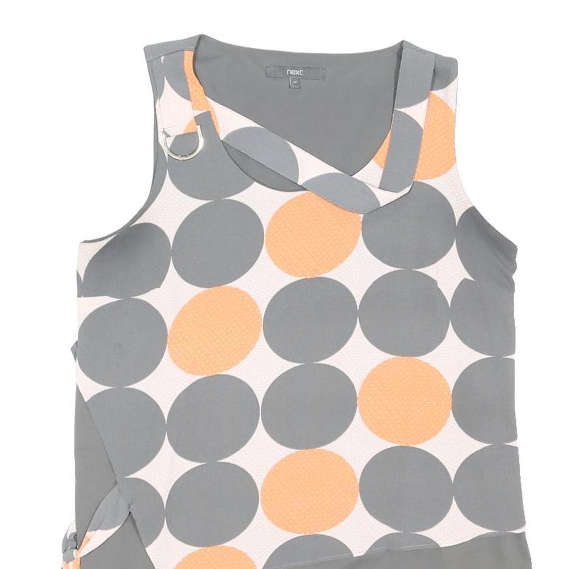 NEXT Womens Grey & Peach Printed Sleeveless V-Neck Top UK 12 Asymmetric Hem
