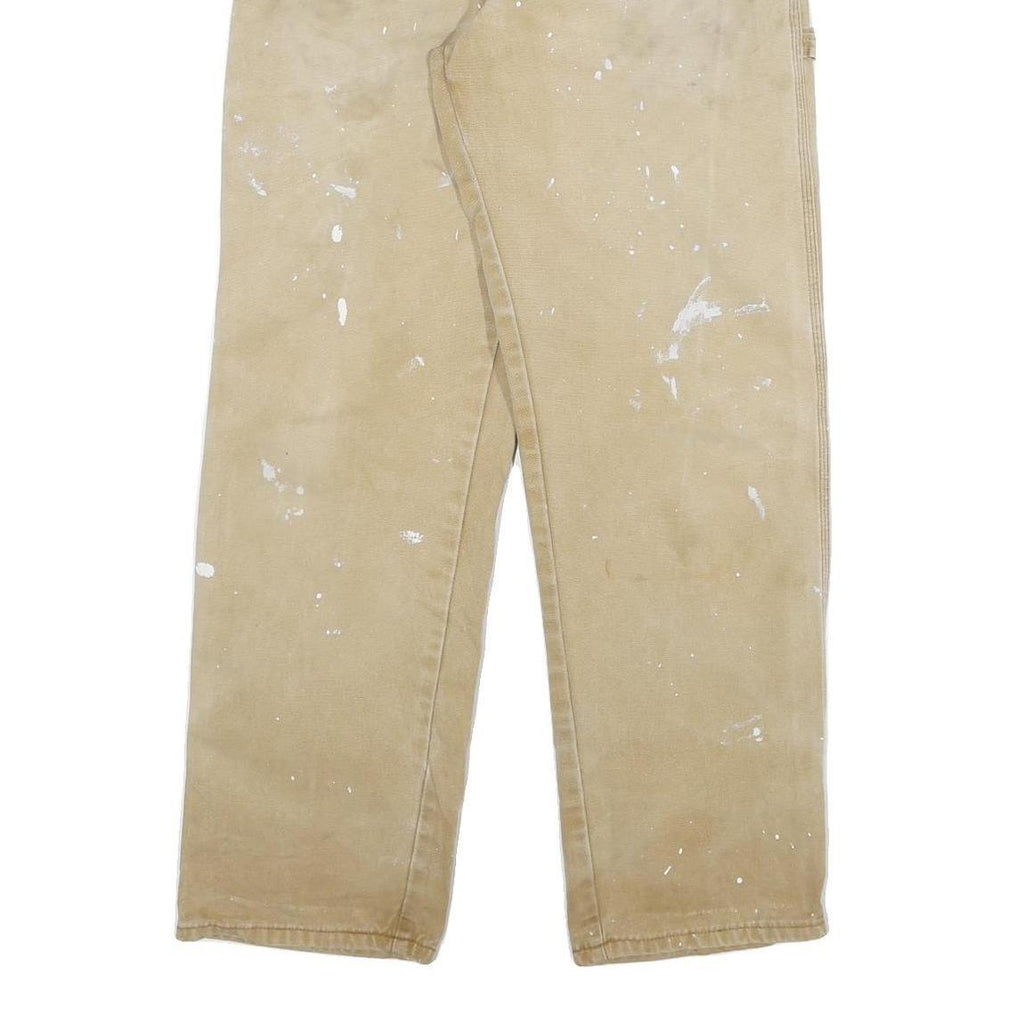 DICKIES Mens Regular Beige Cotton Blend Zip Trousers W32 L31 Workwear Carpenter