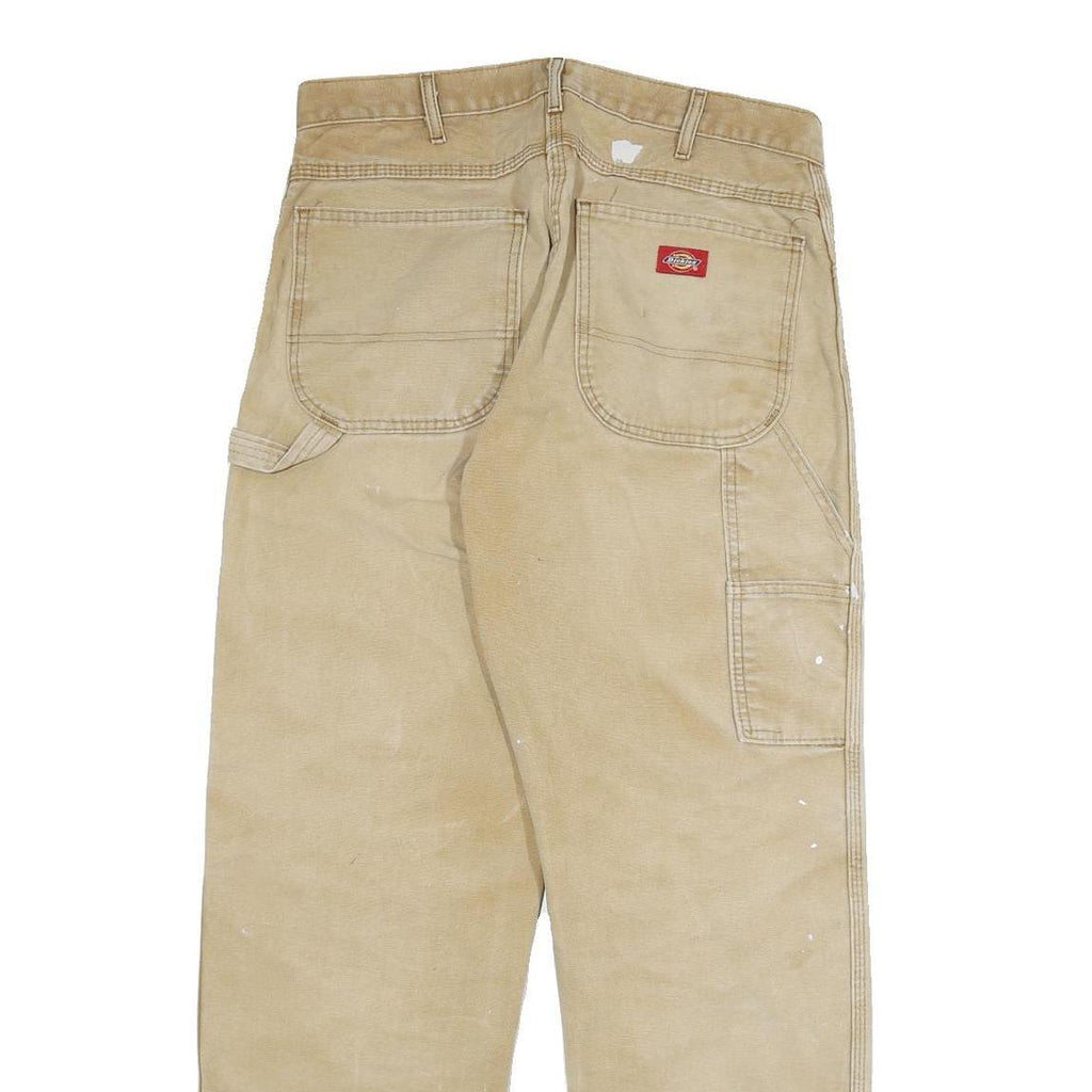 DICKIES Mens Regular Beige Cotton Blend Zip Trousers W32 L31 Workwear Carpenter