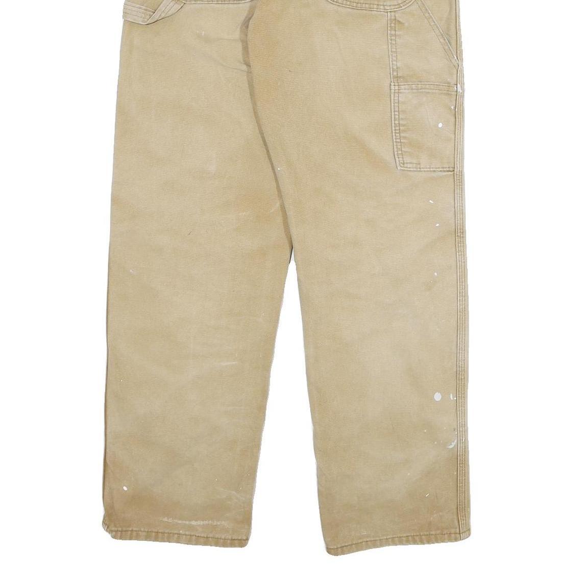 DICKIES Mens Regular Beige Cotton Blend Zip Trousers W32 L31 Workwear Carpenter