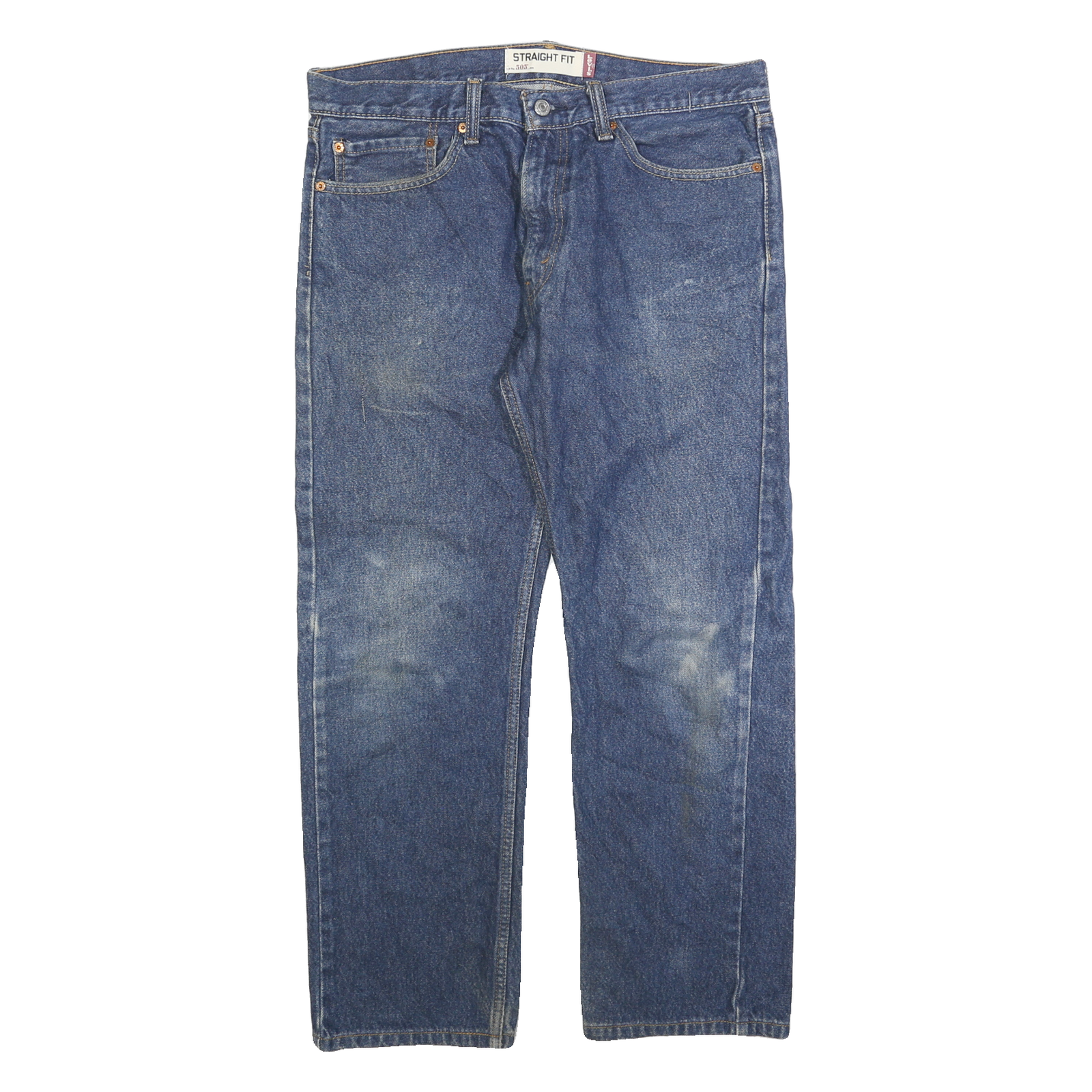LEVI'S 505 Mens Blue Cotton Regular Straight Denim Jeans W34 L30 Classic Zip
