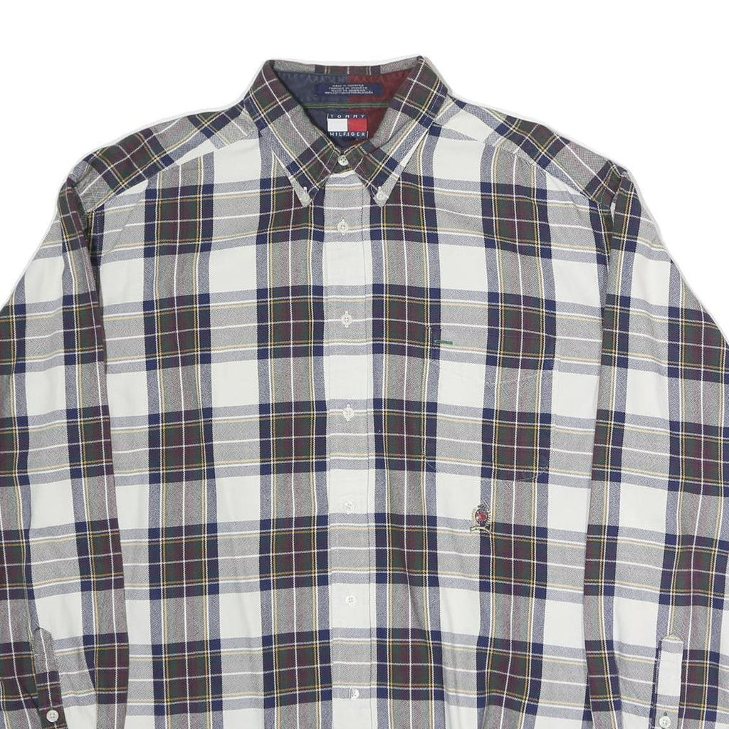 TOMMY HILFIGER Mens Blue Brown Check Shirt XL Button Down Collar Long Sleeve