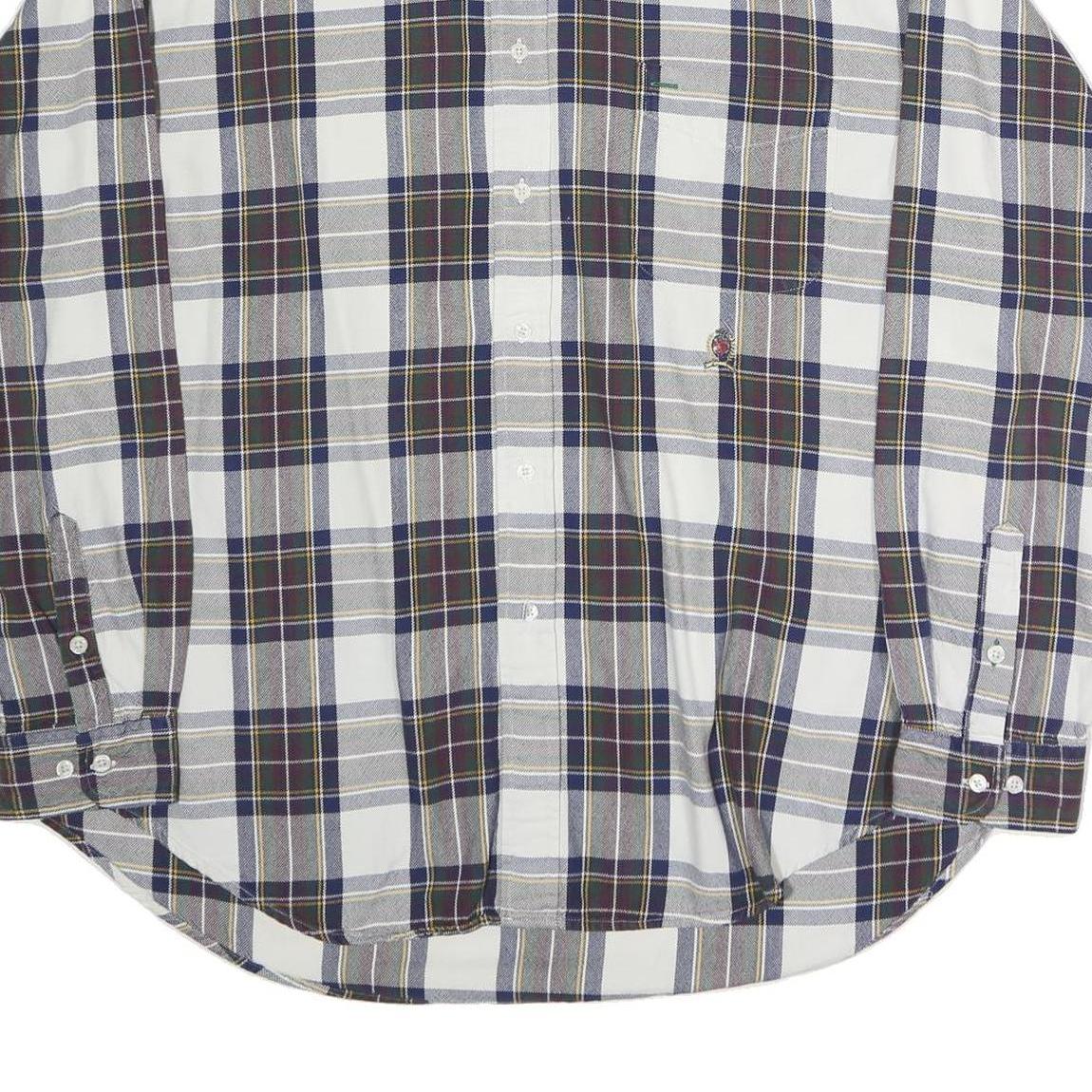 TOMMY HILFIGER Mens Blue Brown Check Shirt XL Button Down Collar Long Sleeve
