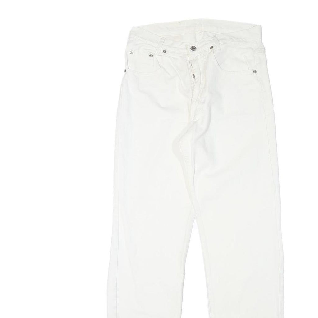 Mens White Regular Fit Straight Leg Denim Cotton Blend Jeans Button W28 L32