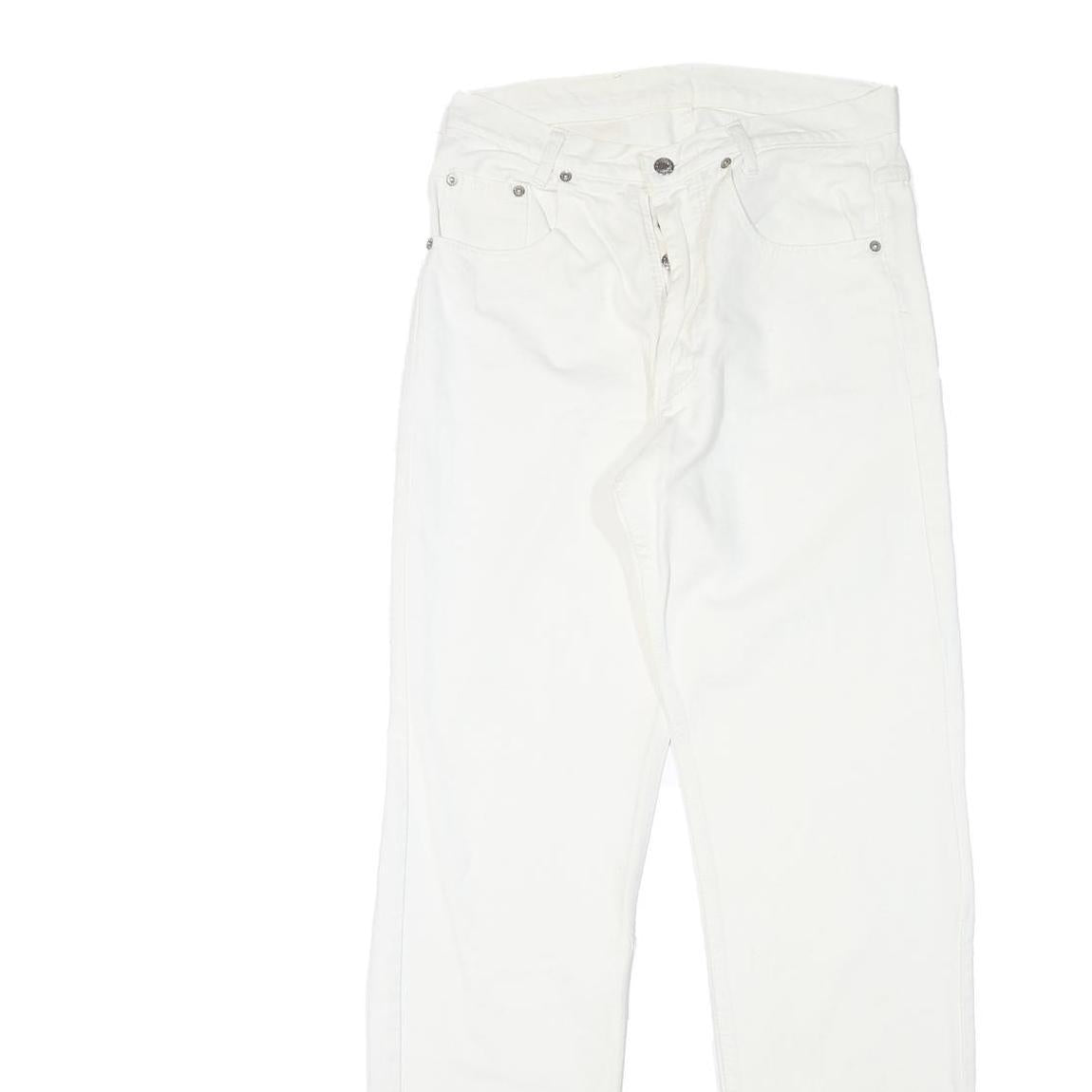 Mens White Regular Fit Straight Leg Denim Cotton Blend Jeans Button W28 L32