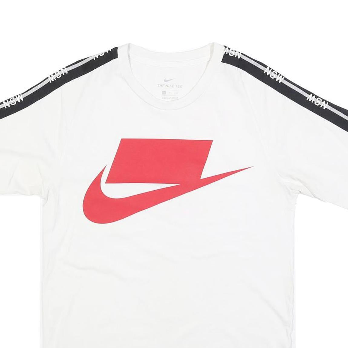 NIKE Mens White & Red Graphic T-Shirt S Short Sleeve Crew Neck Sportswear