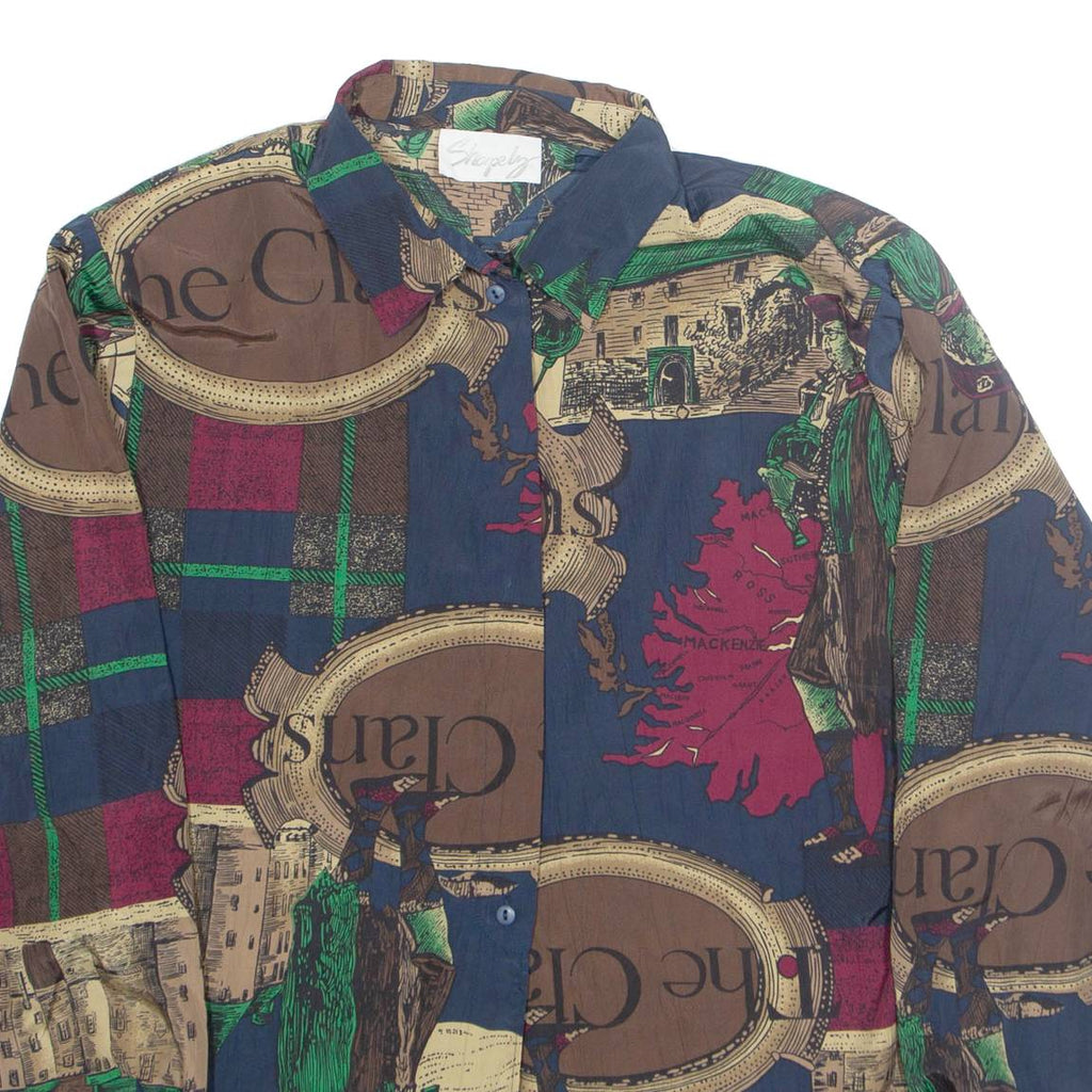SHAPELY Womens Printed Blouse Blue Collared Long Sleeve Crazy Pattern L
