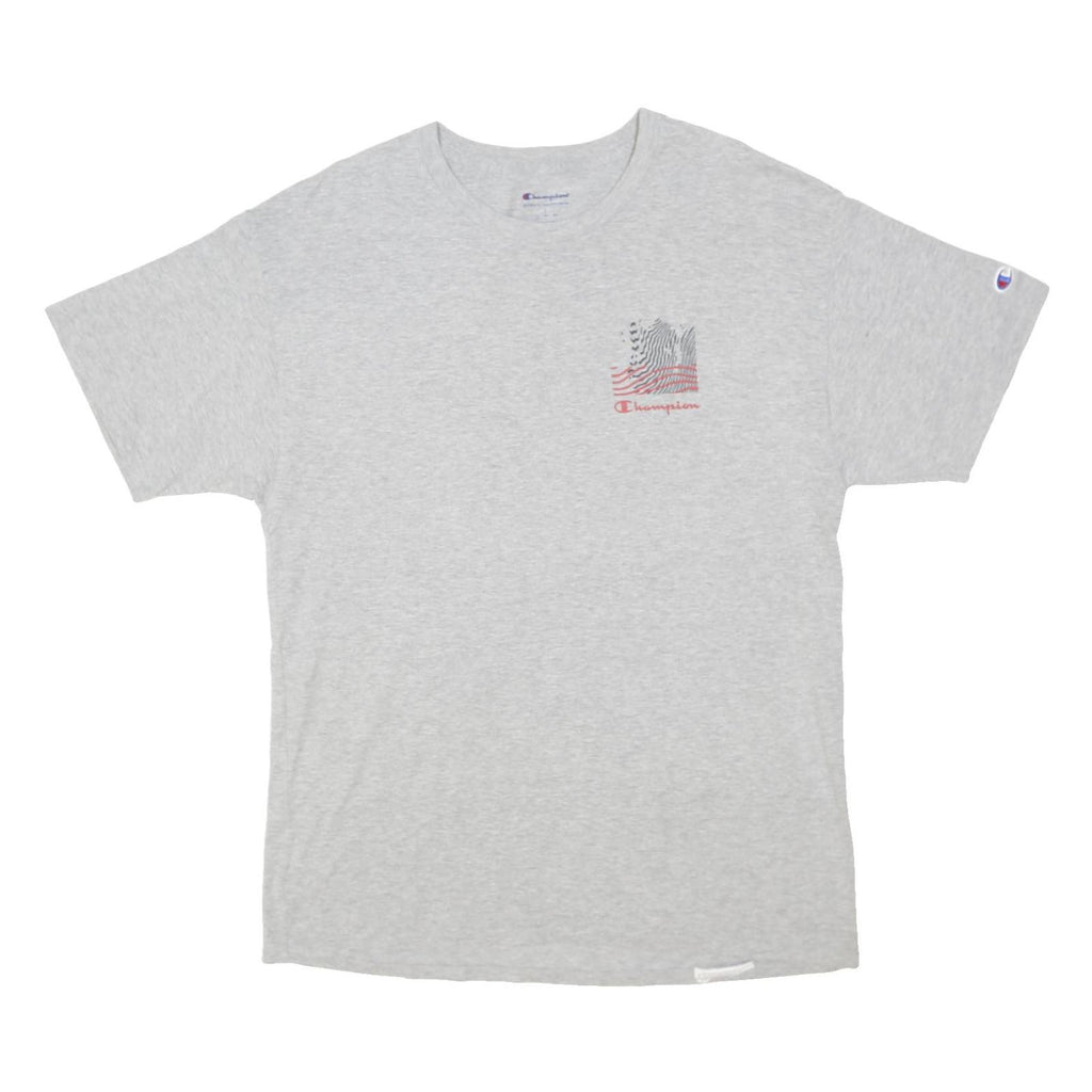 CHAMPION Mens Grey Graphic Print T-Shirt L Short Sleeve Crew Neck Casual Cotton