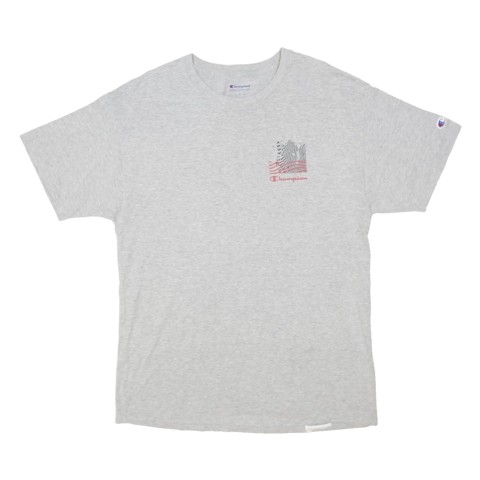 CHAMPION Mens Grey Graphic Print T-Shirt L Short Sleeve Crew Neck Casual Cotton