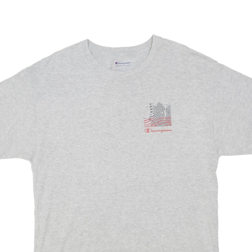 CHAMPION Mens Grey Graphic Print T-Shirt L Short Sleeve Crew Neck Casual Cotton