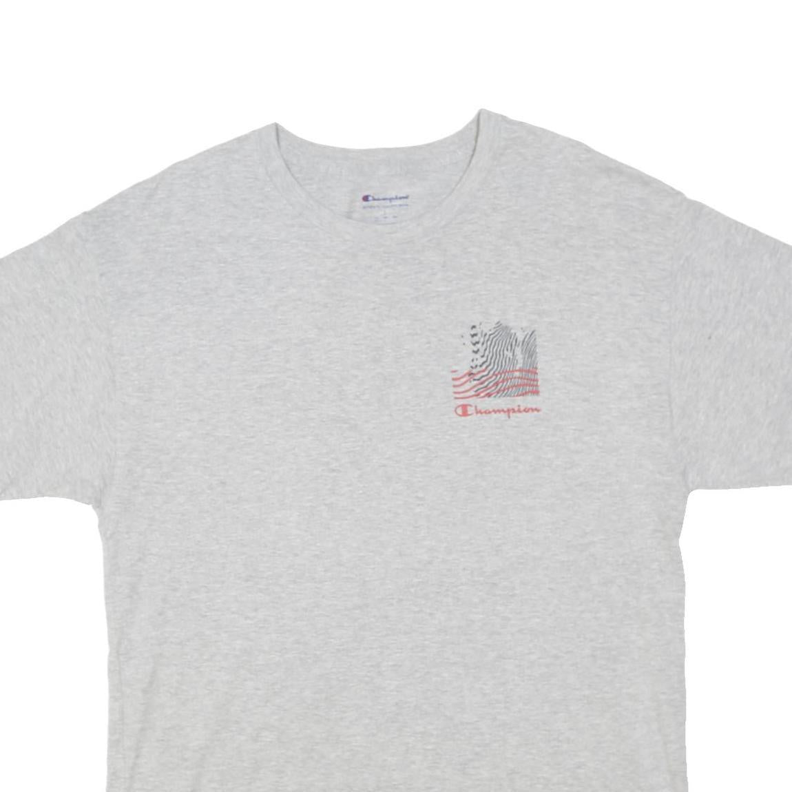 CHAMPION Mens Grey Graphic Print T-Shirt L Short Sleeve Crew Neck Casual Cotton