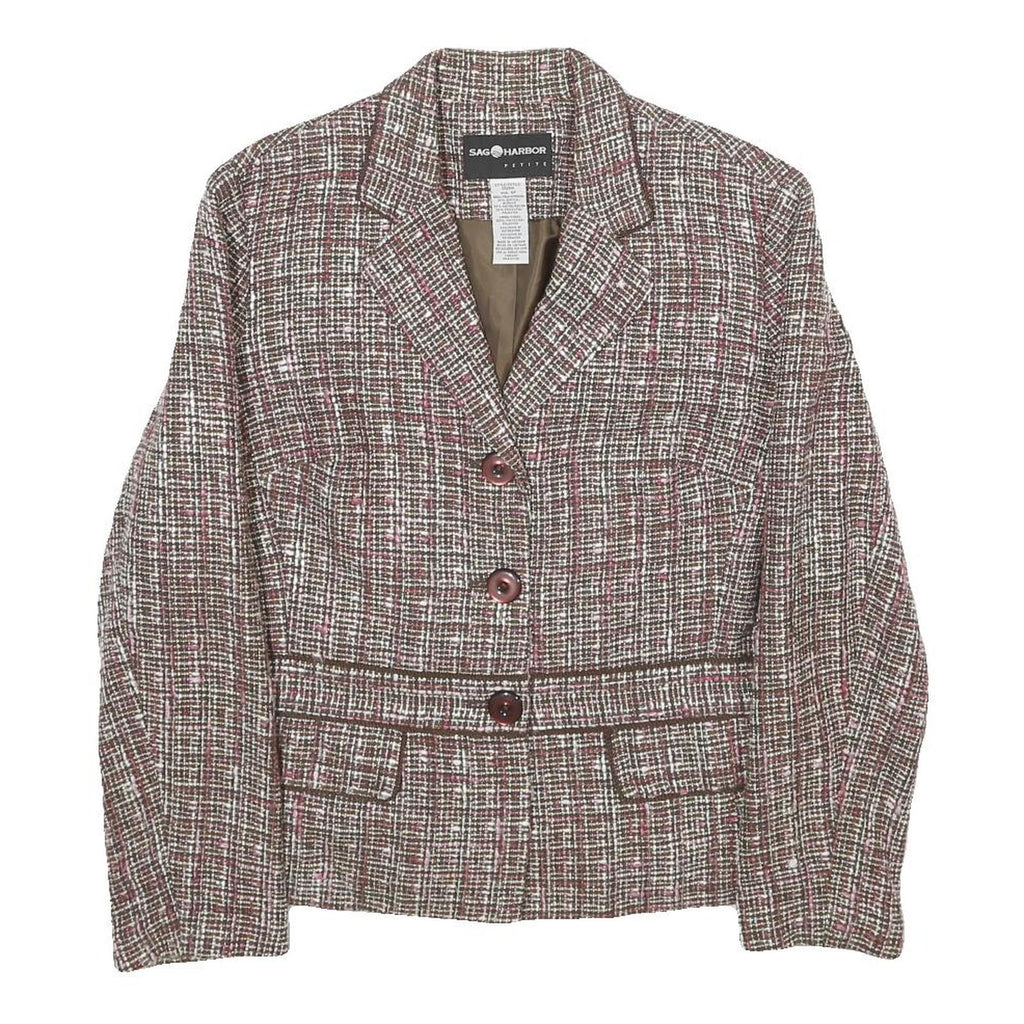SAG HARBOR Womens Brown & Pink Check Jacket UK 10 Acrylic Blend Button Closure