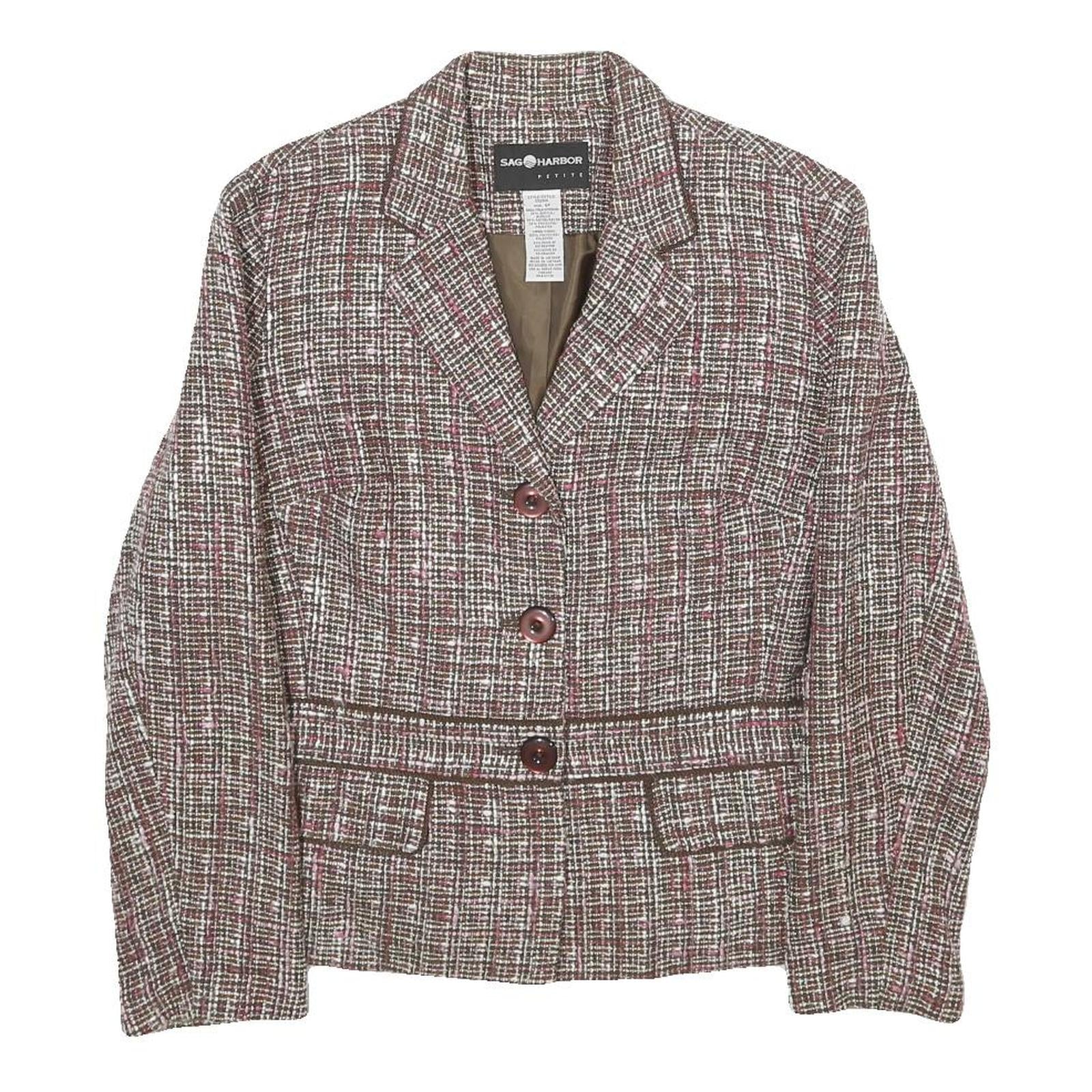 SAG HARBOR Womens Brown & Pink Check Jacket UK 10 Acrylic Blend Button Closure