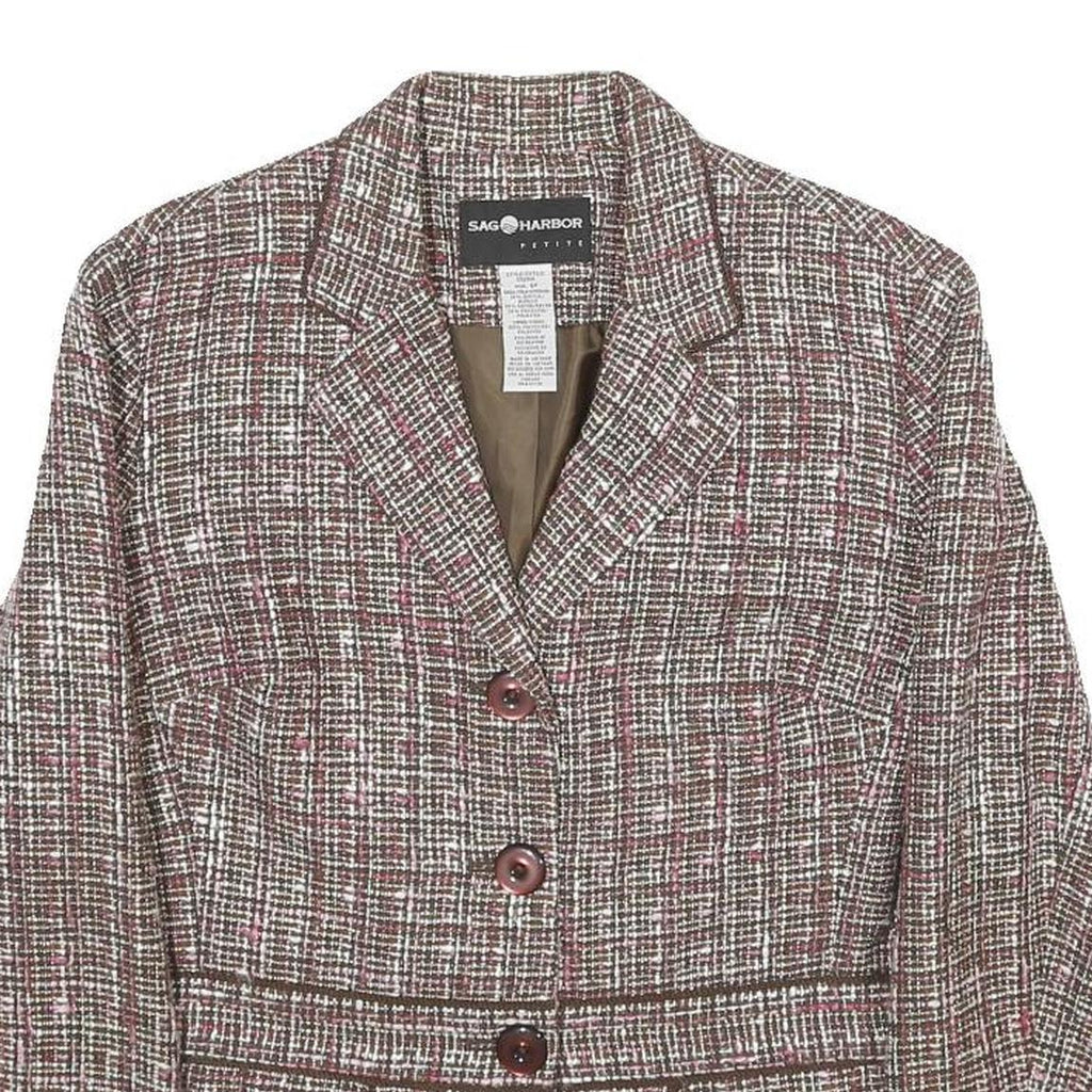 SAG HARBOR Womens Brown & Pink Check Jacket UK 10 Acrylic Blend Button Closure