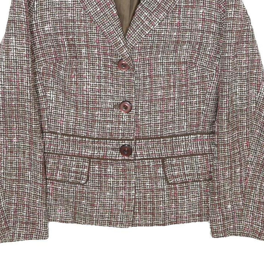 SAG HARBOR Womens Brown & Pink Check Jacket UK 10 Acrylic Blend Button Closure