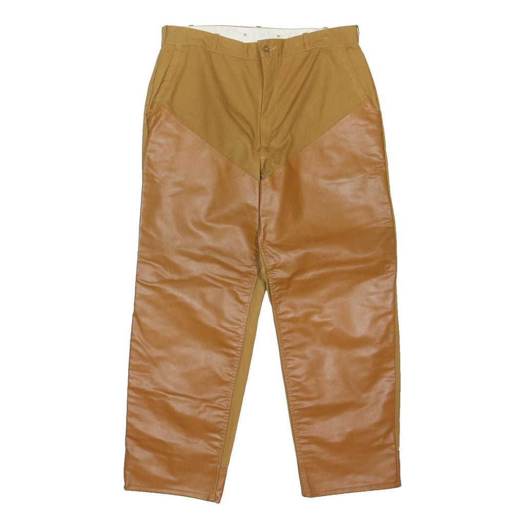 RED HEAD Mens Leather Brown Regular Trousers W36 L29 Contrast Panel Button