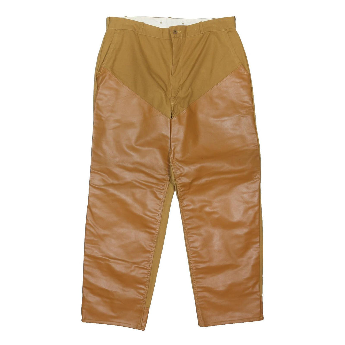 RED HEAD Mens Leather Brown Regular Trousers W36 L29 Contrast Panel Button