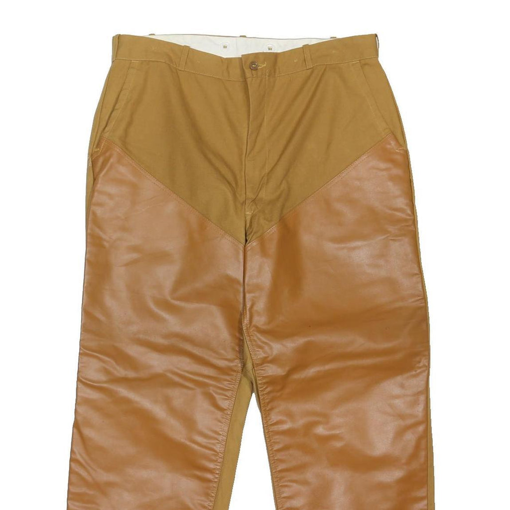 RED HEAD Mens Leather Brown Regular Trousers W36 L29 Contrast Panel Button
