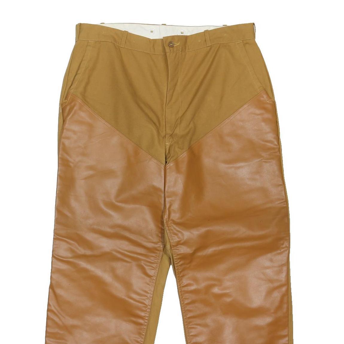 RED HEAD Mens Leather Brown Regular Trousers W36 L29 Contrast Panel Button