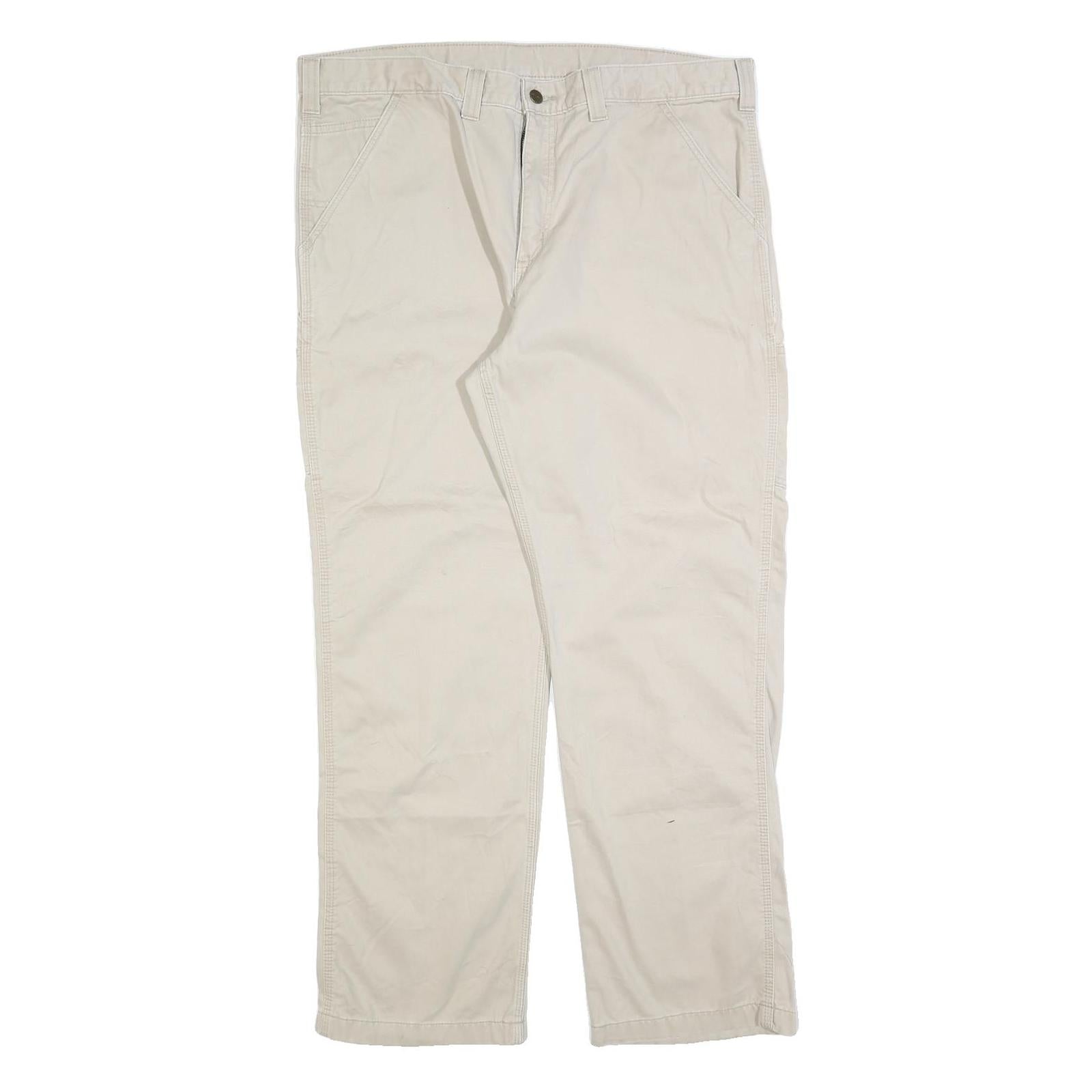 CARHARTT Mens Cotton Blend Beige Relaxed Straight Trousers W40 L32 Workwear