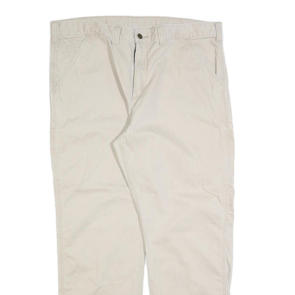 CARHARTT Mens Cotton Blend Beige Relaxed Straight Trousers W40 L32 Workwear