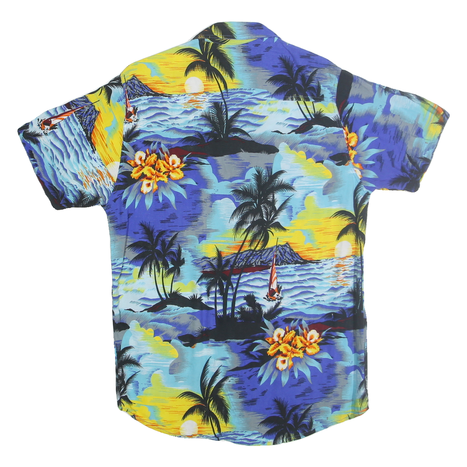 EKUMENIK Mens Blue Yellow Hawaiian Shirt M Rayon Relaxed Fit