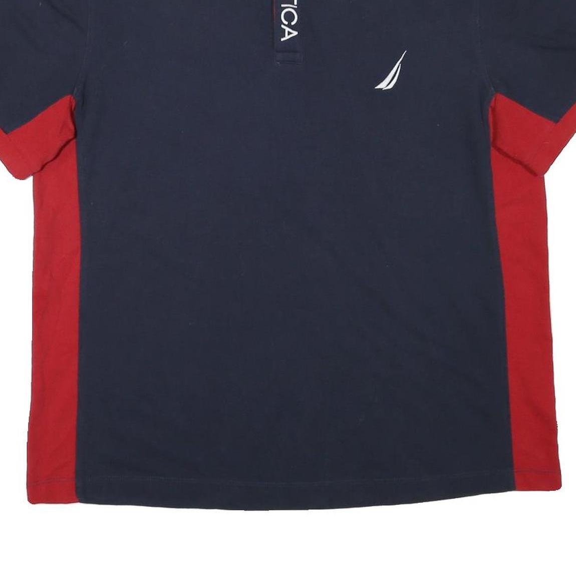NAUTICA Mens Blue & Red Short Sleeve Plain 2XL Cotton Blend Polo Shirt