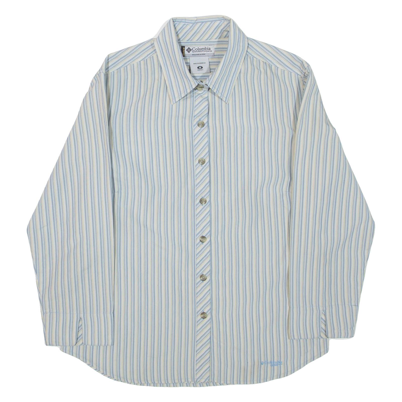 COLUMBIA Womens Shirt Blue Striped 3/4 Sleeve M