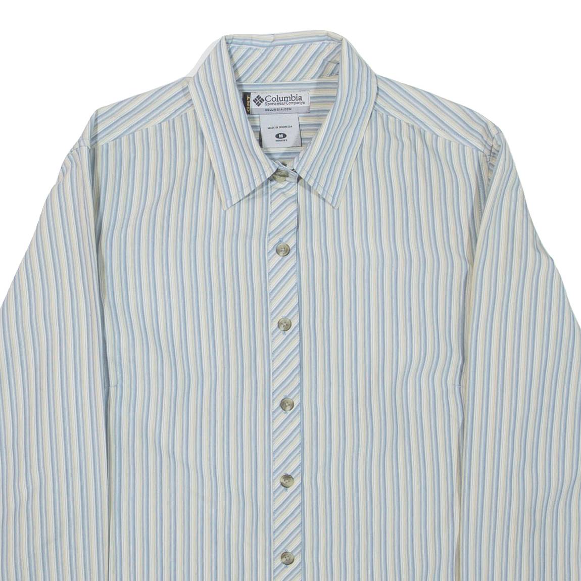 COLUMBIA Womens Shirt Blue Striped 3/4 Sleeve M