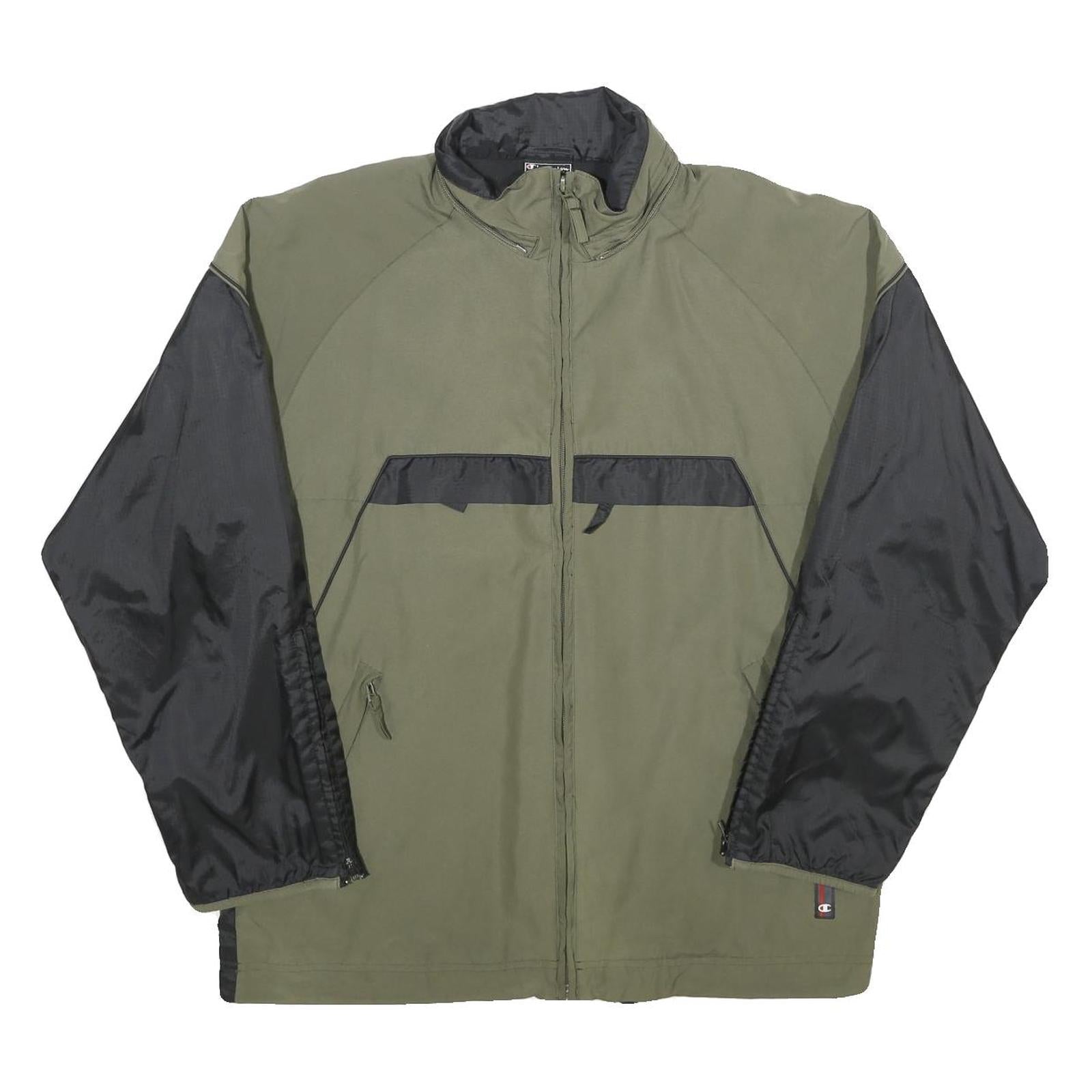 CHAMPION Mens Green & Black Colourblock Jacket S Polyester Blend Zip Outdoor