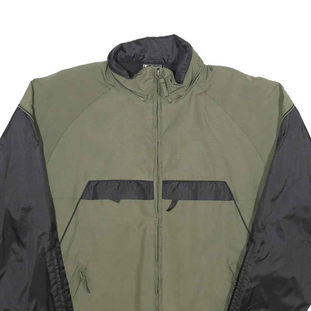 CHAMPION Mens Green & Black Colourblock Jacket S Polyester Blend Zip Outdoor