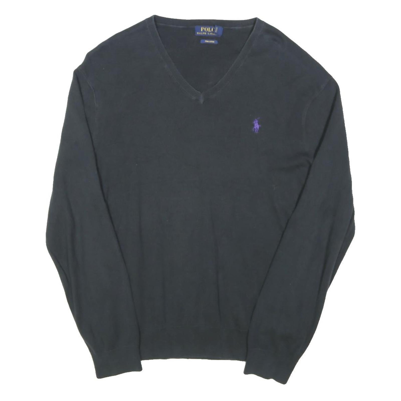 POLO RALPH LAUREN Mens Navy Blue Classic Jumper V-Neck Cotton Blend M