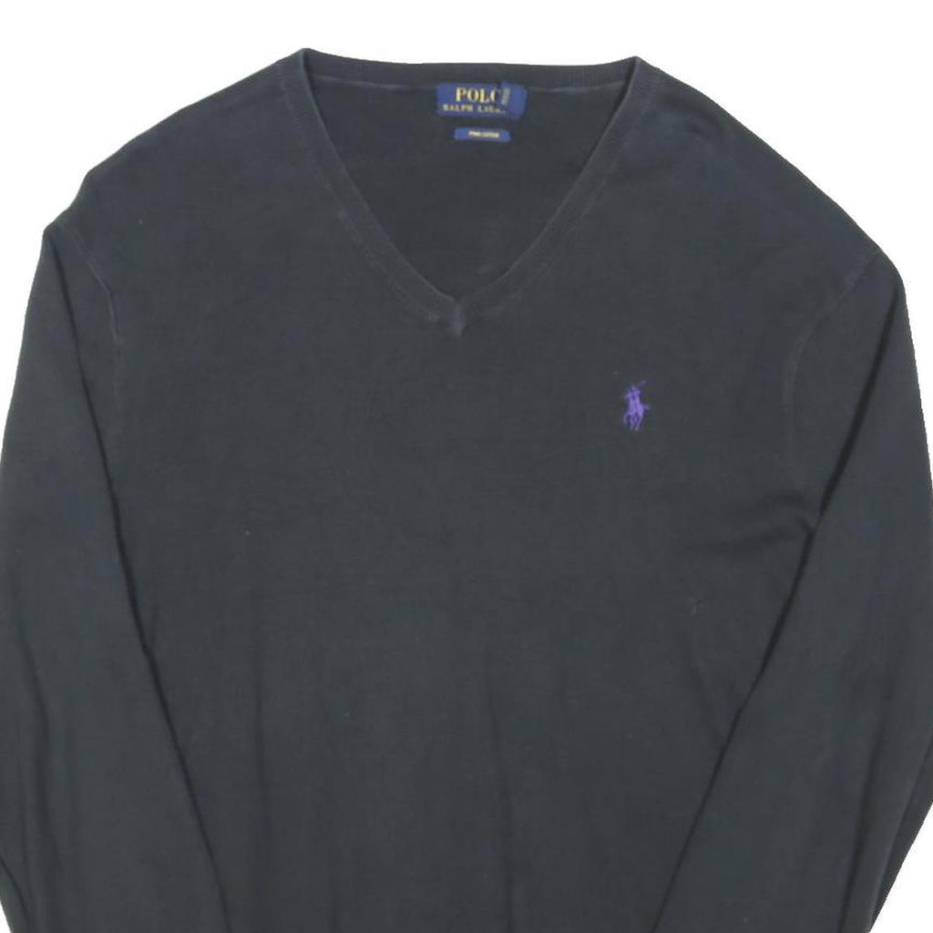 POLO RALPH LAUREN Mens Navy Blue Classic Jumper V-Neck Cotton Blend M