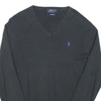 POLO RALPH LAUREN Mens Navy Blue Classic Jumper V-Neck Cotton Blend M