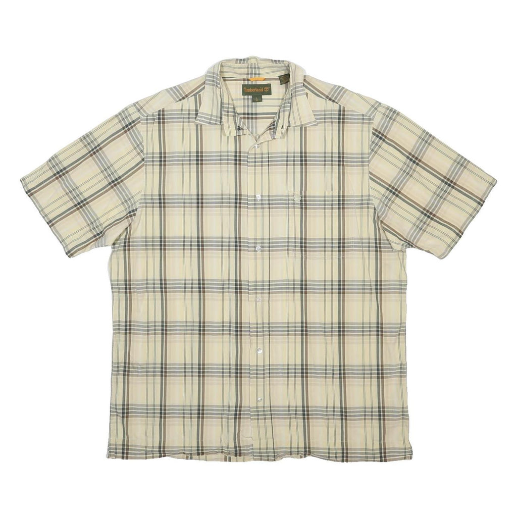 TIMBERLAND Mens Beige Check Shirt L Cotton Short Sleeve Casual Lightweight