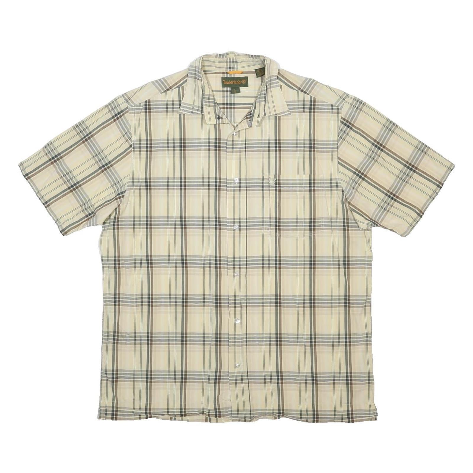 TIMBERLAND Mens Beige Check Shirt L Cotton Short Sleeve Casual Lightweight