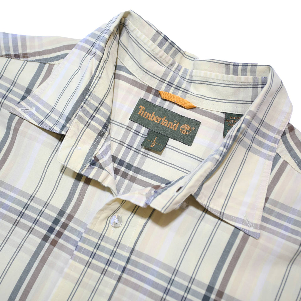 TIMBERLAND Mens Beige Check Shirt L Cotton Short Sleeve Casual Lightweight
