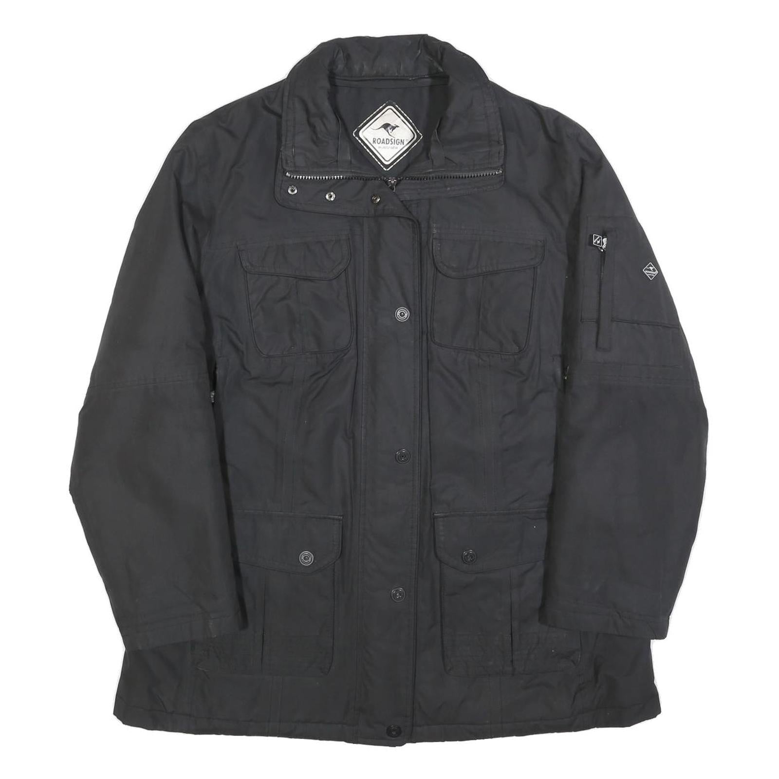 ROADSIGN Womens Black Jacket L Polyester Blend Plain Zip Closure Utility Style
