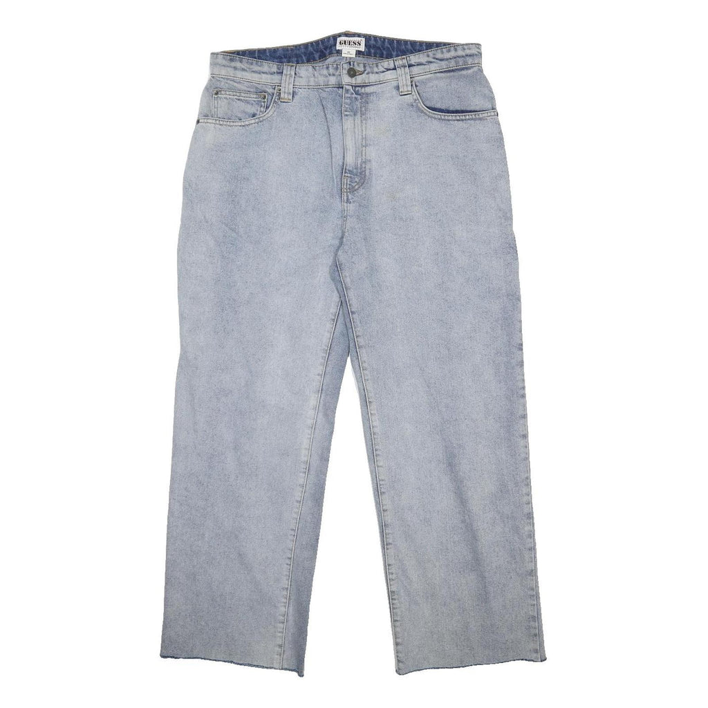 GUESS Mens Relaxed Light Blue Denim Jeans W36 L28 Straight Cotton Zip Casual